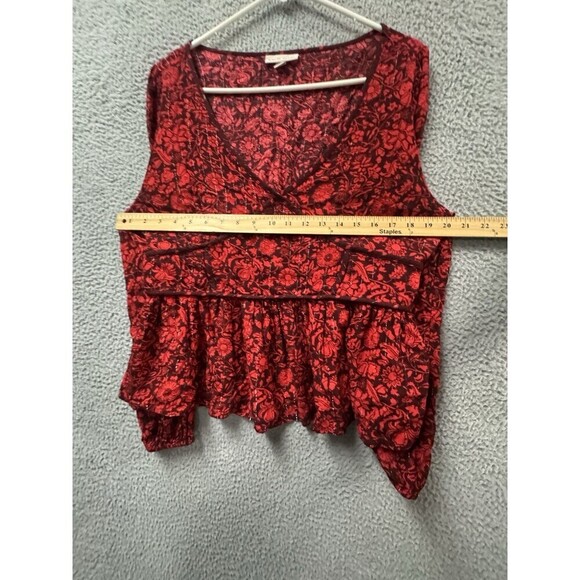 Knox Rose Blouse L Red Metallic Floral Long Sleeve V Neck Shirt Top - Picture 4 of 8